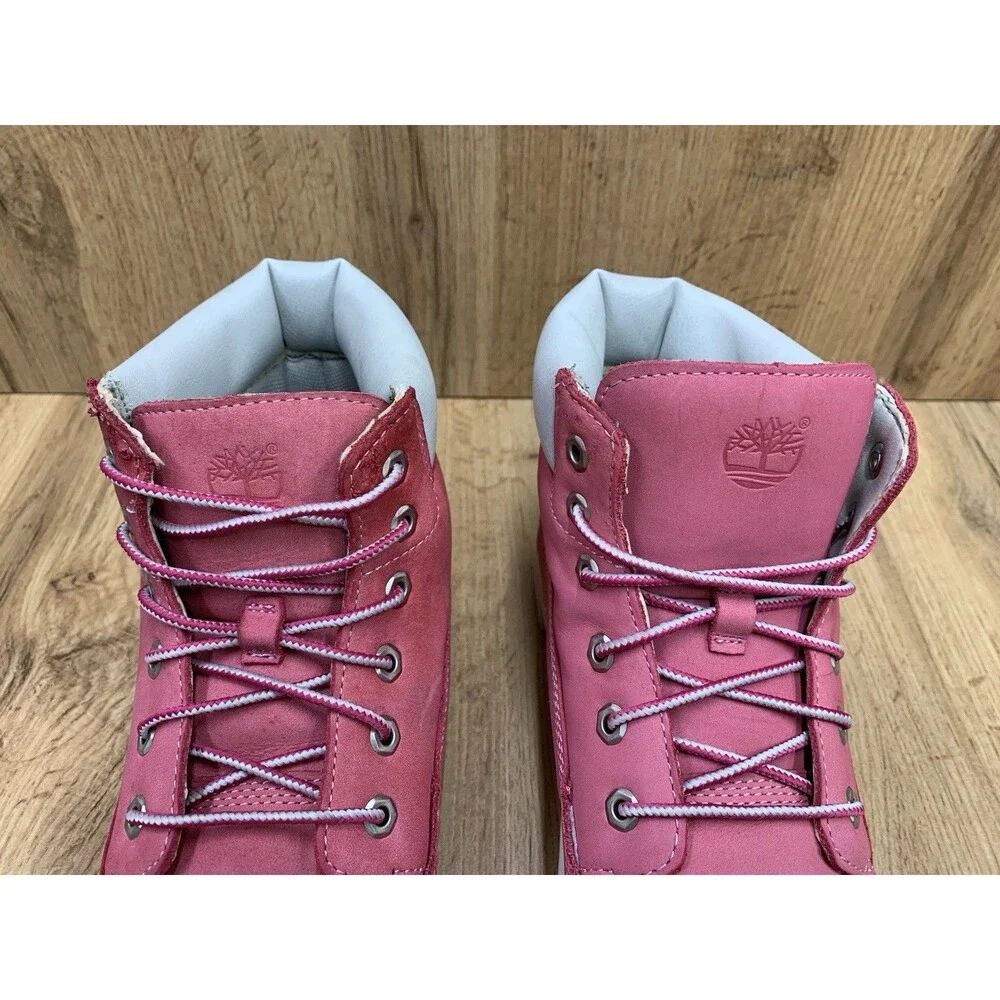 Timberland Earthkeepers Girls Size 7 Pink Nubuck Boots Gray Collar Style 8197R